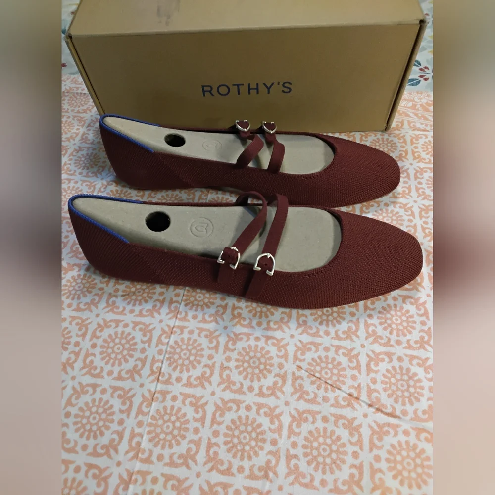 Rothy's Double Strap Burgundy Flats Cabernet - Picture 3 of 7